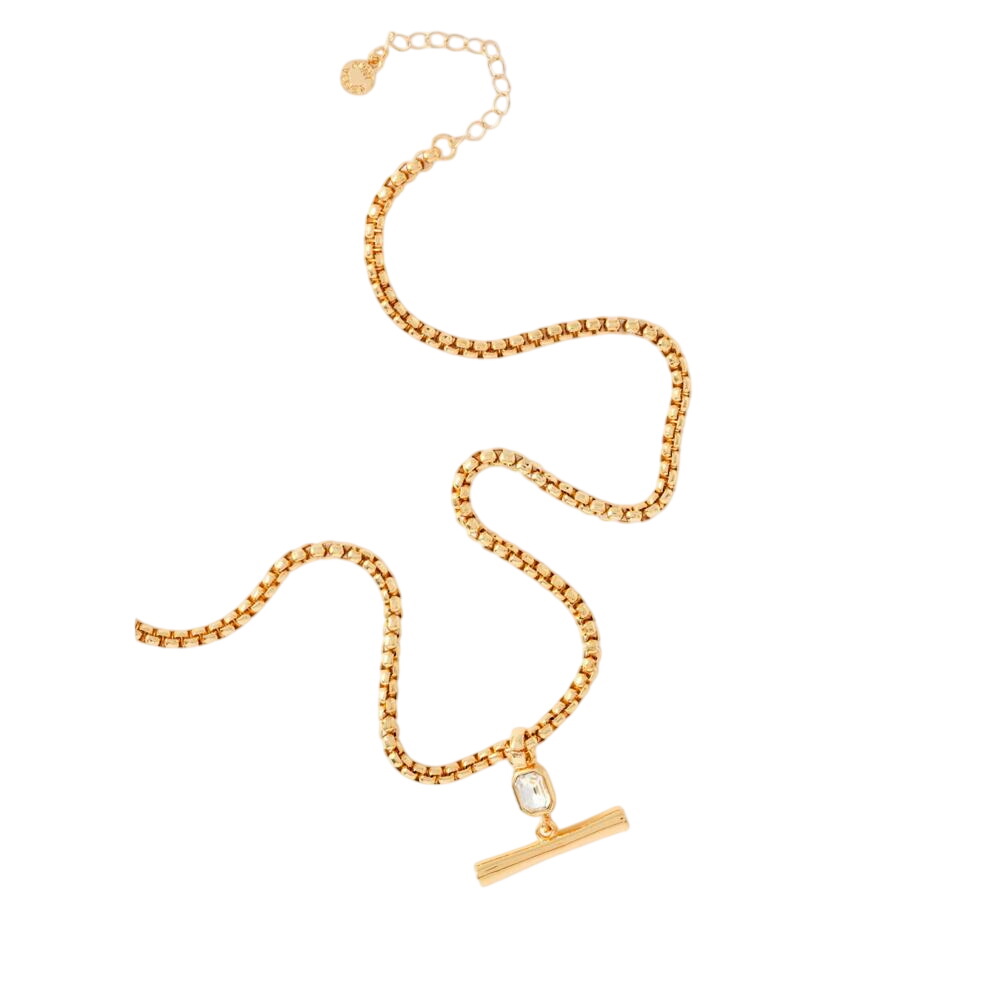 Mint Velvet Gold Tone Crystal T Bar Necklace
